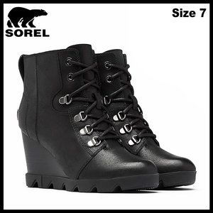 New Sorel Joan Uptown Waterproof Leather Wedge Boot black, size 7